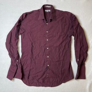 Christian Dior Mens Dress Shirt Button‎ Up Burgundy Long Sleeve Size 15 34/35